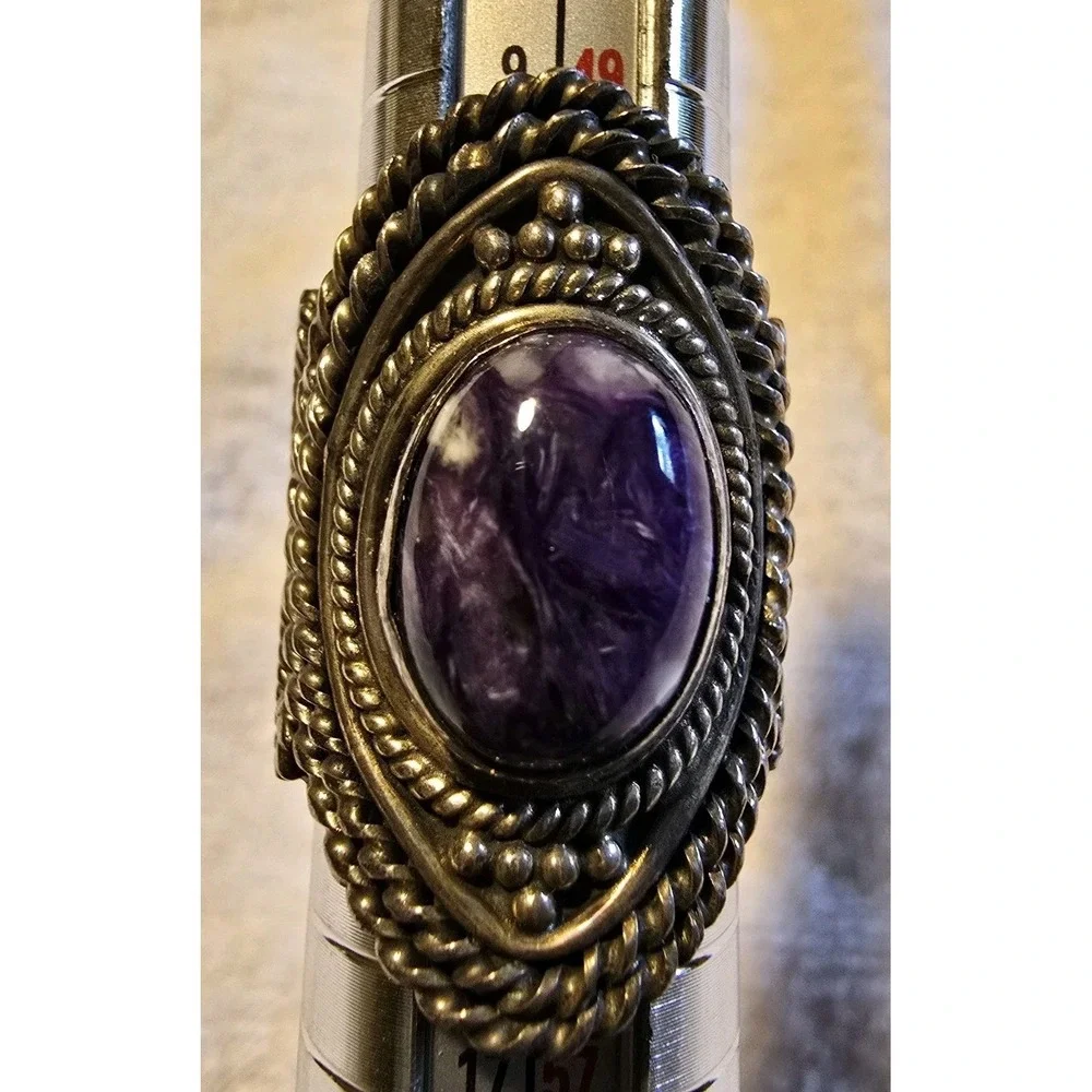 Charoite 925 Silver Oval Ring Size 6